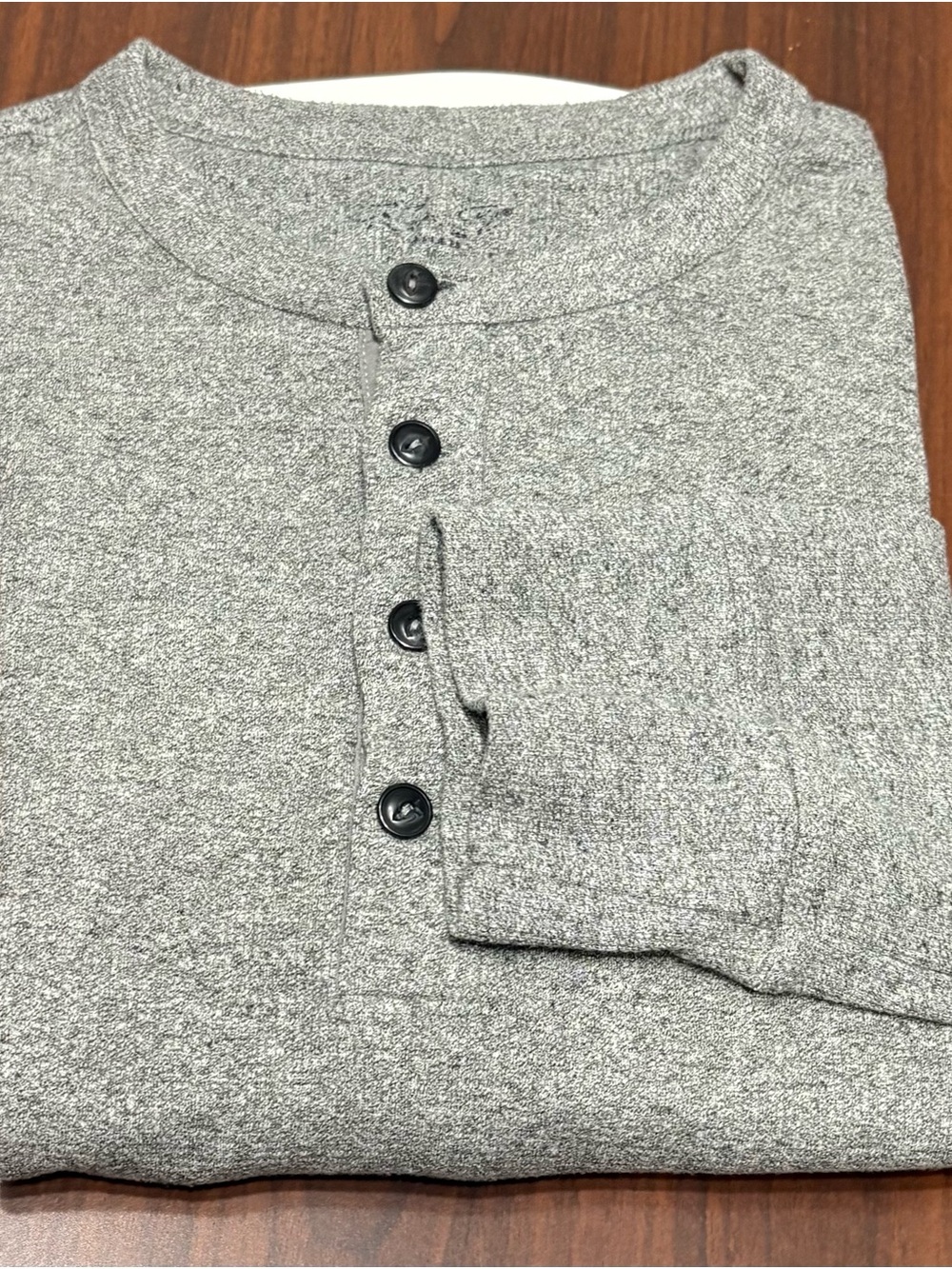 Men's Grey Henley Long-Sleeve Knit Top